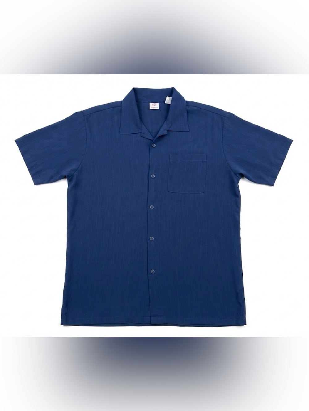 Anchor Blue Men's Shirt Large Short‎ Sleeve Button Down Polyester USA Made Vtg
